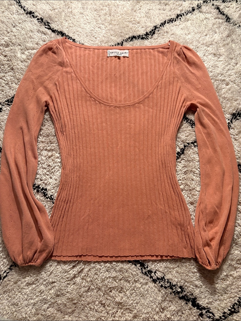 Apiece Apart Ribbed Scoop-Neck Long Sleeve Top Dusty Pink